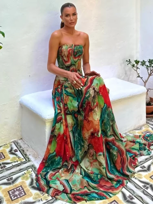 Women's Strapless Pleated Maxi Dress