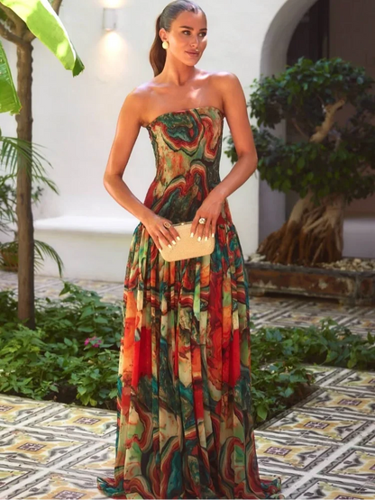 Women's Strapless Pleated Maxi Dress