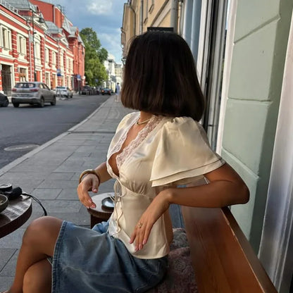 Women's Lace V-Neck Top