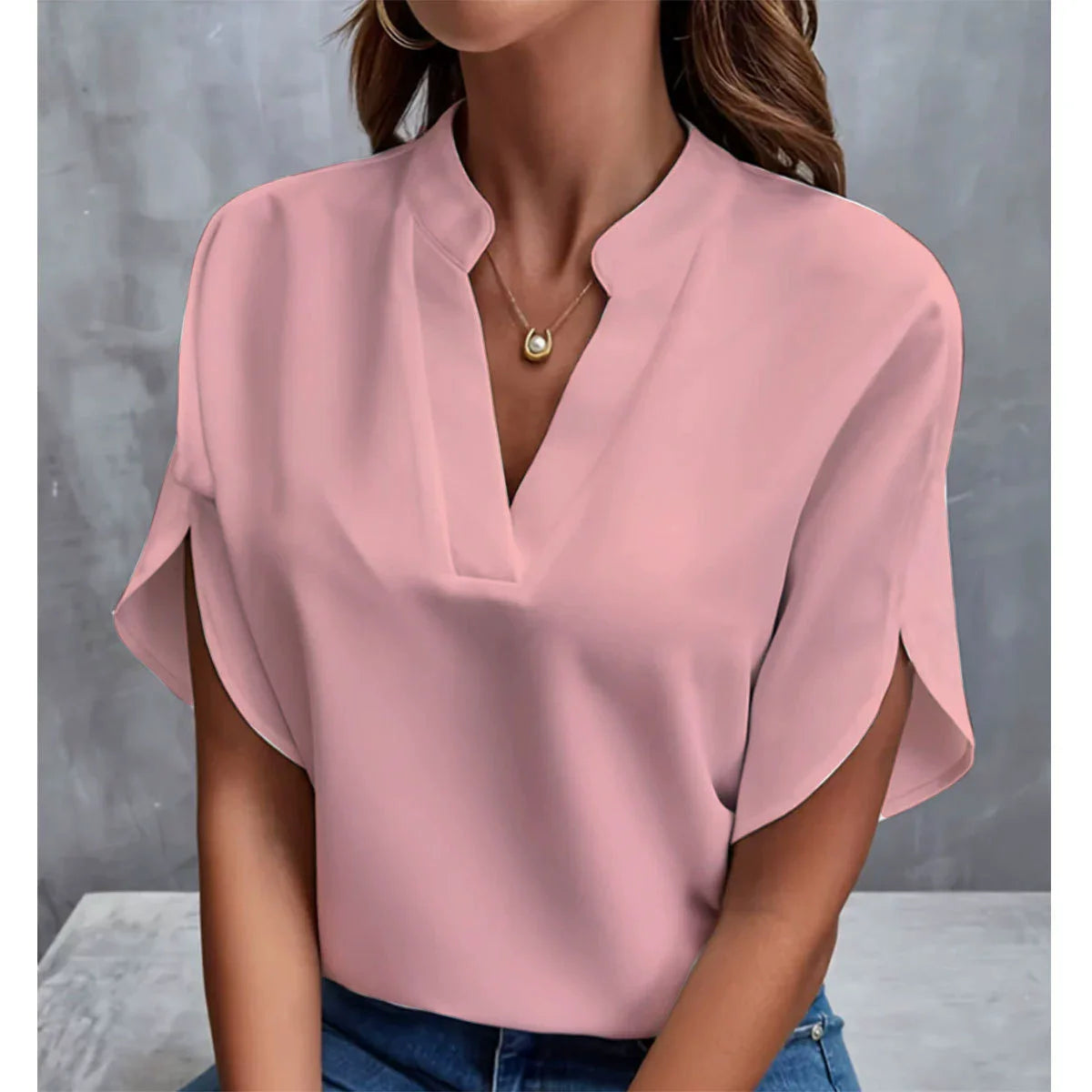 Women's V-Neck Half-Sleeve Blouse