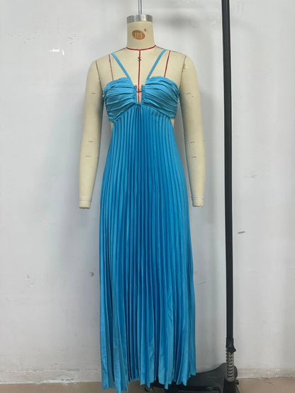 Women's Pleated Backless Maxi Dress