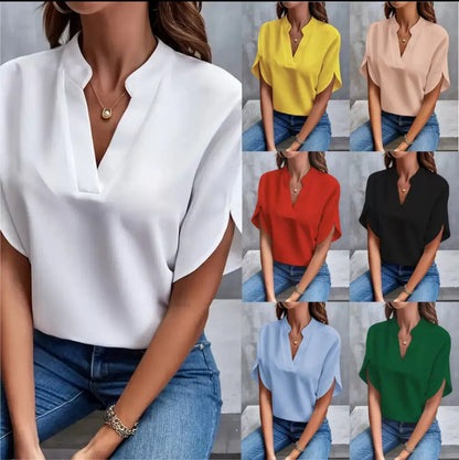 Women's V-Neck Half-Sleeve Blouse