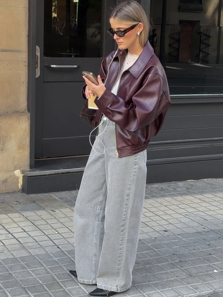 Women's Faux-Leather Zip Jacket