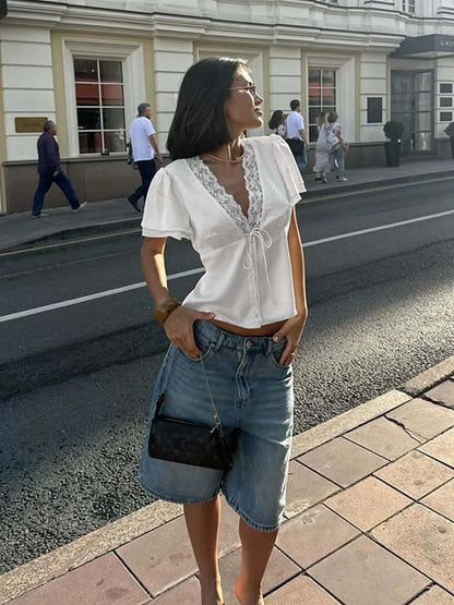 Women's Lace V-Neck Top