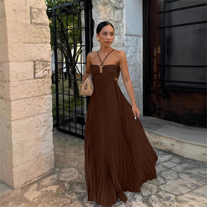Women's Pleated Backless Maxi Dress