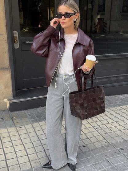 Women's Faux-Leather Zip Jacket