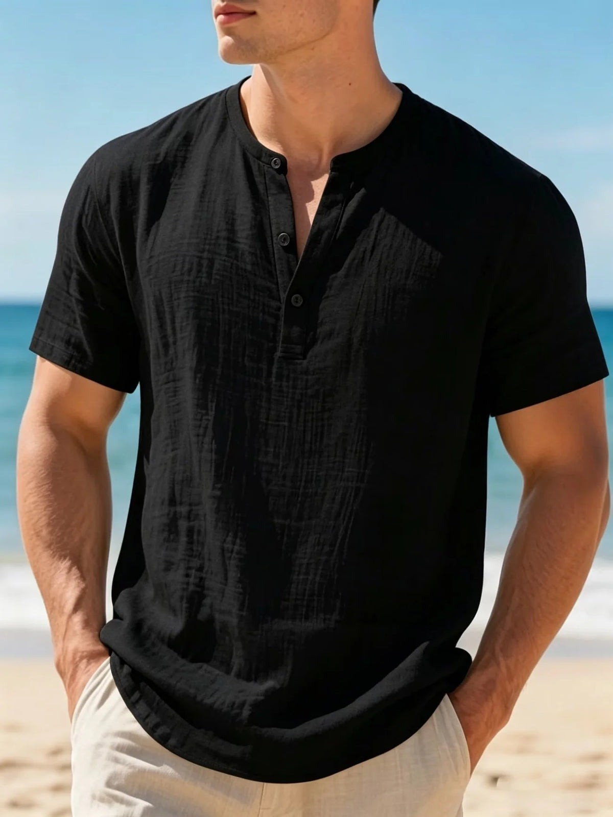 Men's Linen-Blend Henley Shirt