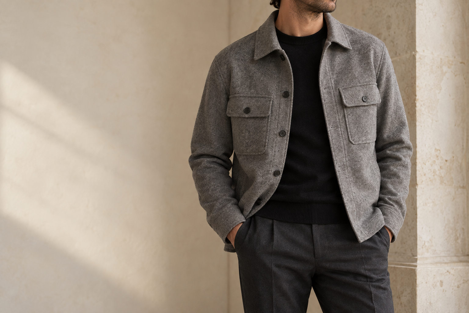 Grey overshirt with charcoal tailoring