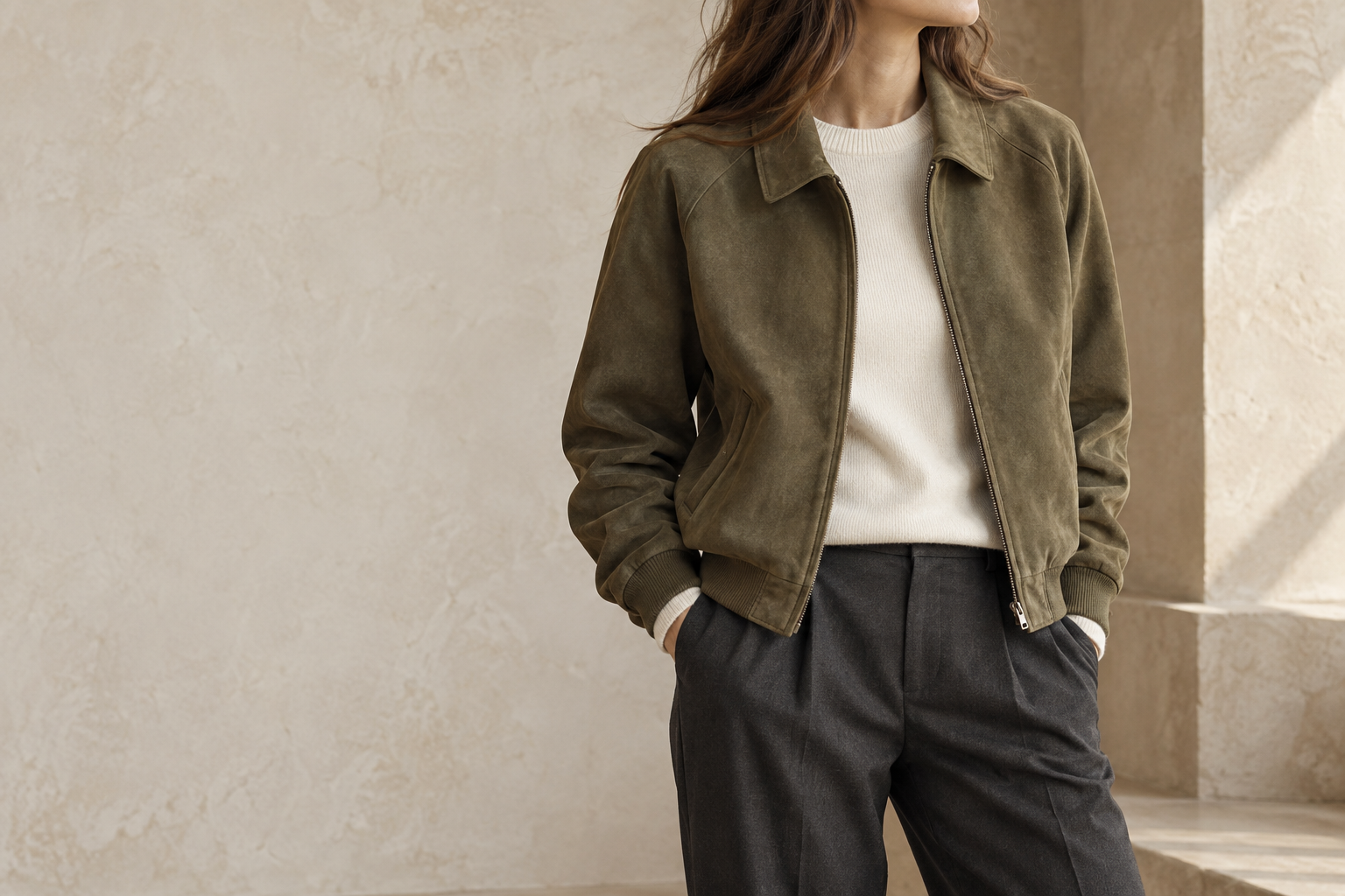 Olive jacket with relaxed tailoring